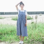 Summer Dress Spaghetti Strap High Waist Women Dress Casual Loose Cotton Linen Plaid Long Dress Black Blue Red Lolita Sundress