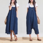 Summer Dress Women Loose Waist Plus Size Women Casual Denim Dress Spaghetti Strap Denim Dress Solid Color Novelty Dress