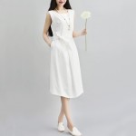 Summer Dresses Cotton Linen Women Dresses Size M-2XL Women Clothing O Neck Sleeveless Loose Waist White Black Red Blue Dress