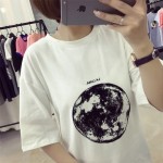 Summer New Personality Planet Earth Printed Loose T Shirts Women Slim Leisure Short Sleeve White T-shirt Female Large Size M-XXL