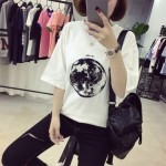 Summer New Personality Planet Earth Printed Loose T Shirts Women Slim Leisure Short Sleeve White T-shirt Female Large Size M-XXL