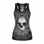 Summer New Skull Sexy Tank Top Digital Printing Hollow Tang Top Black Breathable Wild Loose Tops Casual fashion slim Women vest