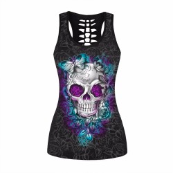 Summer New Skull Sexy Tank Top Digital Printing Hollow Tang Top Black Breathable Wild Loose Tops Casual fashion slim Women vest