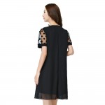 Summer Plus Oversize 5XL Chiffon Women Black Dress O neck Polka Dot Mesh Short Sleeve Loose Flare Layer  Elegant Mini Vestido