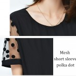 Summer Plus Oversize 5XL Chiffon Women Black Dress O neck Polka Dot Mesh Short Sleeve Loose Flare Layer  Elegant Mini Vestido