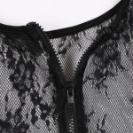 Summer Sexy Women Blusas Femininas Black short Sleeve V Neck Sexy Vintage Lace Blouse Hollow Out Zipper Back Crop Top Clubwear