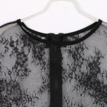 Summer Sexy Women Blusas Femininas Black short Sleeve V Neck Sexy Vintage Lace Blouse Hollow Out Zipper Back Crop Top Clubwear