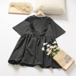 Summer Solid Color Black Vintage Darkness Lolita Sweet Basic O neck Japan Fashion Mori girls dress Women Doll short-sleeve dress