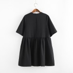 Summer Solid Color Black Vintage Darkness Lolita Sweet Basic O neck Japan Fashion Mori girls dress Women Doll short-sleeve dress
