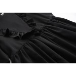Summer Solid Color Black Vintage Darkness Lolita Sweet Basic O neck Japan Fashion Mori girls dress Women Doll short-sleeve dress