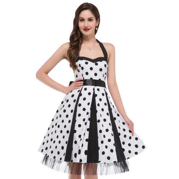 Summer Style 60s Polka Dots Dress 2016 Retro Vintage 50s Vestidos Audry Hepburn Halter Design Backless Rockabilly Dress Cheap
