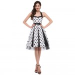 Summer Style 60s Polka Dots Dress 2016 Retro Vintage 50s Vestidos Audry Hepburn Halter Design Backless Rockabilly Dress Cheap