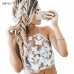 Summer Style Elegant Blue Butterfly Embroidery Lace CropTop Girls Backless Sexy Chic Camis Women Hollow Out Tank Tops