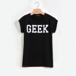 Summer Style Geek Letter Print T Shirt Women New Casual O-Neck Slim T-shirts for Women With Short Sleeve Green Women T Shirt