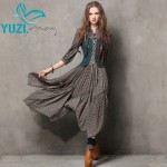Summer Style Women Dress 2017 Yuzi.may Vintage Tunic Cotton Combo Dresses Mandarin Collar Three Quarter Sleeve Maxi Vestido 6526