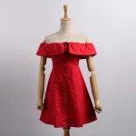 Summer Vintage Style Ruffles Slash Neck Women Party Dress Off Shoulder Sexy Dresses Front Buttoned Dress Cotton