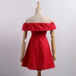 Summer Vintage Style Ruffles Slash Neck Women Party Dress Off Shoulder Sexy Dresses Front Buttoned Dress Cotton