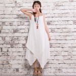 Summer Women Asymmetrical Strap Dress Chinese Style Cotton Linen Embroidery Vintage Retro Mori Girl Dresses Faldas 86053B