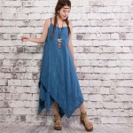 Summer Women Asymmetrical Strap Dress Chinese Style Cotton Linen Embroidery Vintage Retro Mori Girl Dresses Faldas 86053B