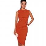 Summer Women O-Neck Sleeveless Full Back Zipper Stretch Bodycon Knee-Length Business Pencil Dresses 255