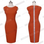 Summer Women O-Neck Sleeveless Full Back Zipper Stretch Bodycon Knee-Length Business Pencil Dresses 255