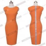 Summer Women O-Neck Sleeveless Full Back Zipper Stretch Bodycon Knee-Length Business Pencil Dresses 255
