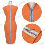 Summer Women O-Neck Sleeveless Full Back Zipper Stretch Bodycon Knee-Length Business Pencil Dresses 255