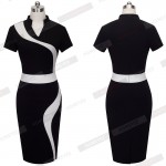 Summer Women Short Sleeve Casual Office Business Pencil Bodycon Stretchy Tunic Patchwork Colorblock Contrast Dresses B320
