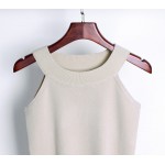 Summer Women Slim Knitting Halter Camisole Tops Female Bodycon Knitted Tanks Sleeveless Basic Solid T shirts  8017