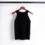 Summer Women Slim Knitting Halter Camisole Tops Female Bodycon Knitted Tanks Sleeveless Basic Solid T shirts  8017