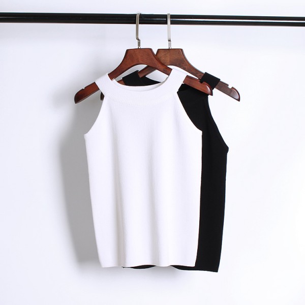 Summer Women Slim Knitting Halter Camisole Tops Female Bodycon Knitted Tanks Sleeveless Basic Solid T shirts  8017