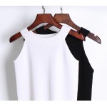 Summer Women Slim Knitting Halter Camisole Tops Female Bodycon Knitted Tanks Sleeveless Basic Solid T shirts  8017