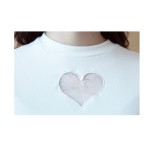 Summer Women Sweet Cute Love Shap Heart Hollow out Chest Sexy T-shirt Gauze Solid Candy Colors Cotton Short sleeve Slim Shirt