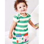 Summer baby girls dress,kids cotton dress,pink striped dress,cute cartoon patches of sailboat,next clothing style (1-6 yrs)