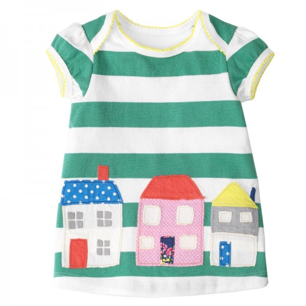 Summer baby girls dress,kids cotton dress,pink striped dress,cute cartoon patches of sailboat,next clothing style (1-6 yrs)