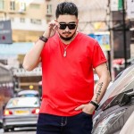 Summer color Big size shirt XL Black male  men oversize half sleeve T-shirt collar short sleeved red fat V plus size 7XL 6XL