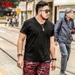 Summer color Big size shirt XL Black male  men oversize half sleeve T-shirt collar short sleeved red fat V plus size 7XL 6XL