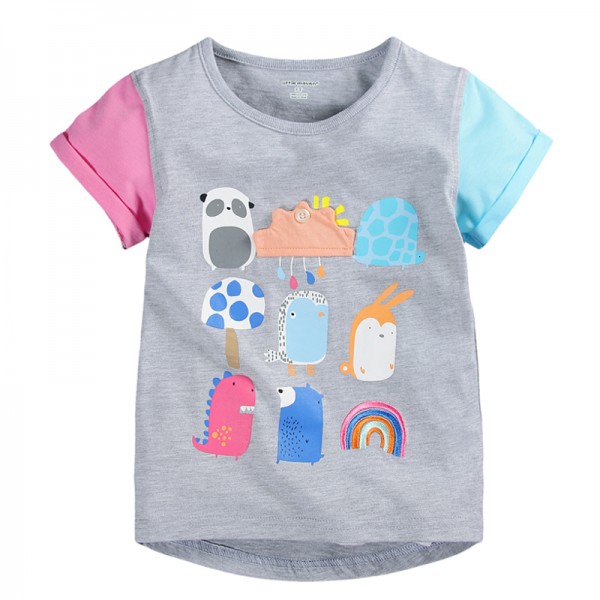 Summer girls tops tees,mixed colors cartoon pictures girls T-shirt,O-neck short sleeves children clothing,kids clothes(1-6 yrs)