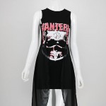 Summer new women dress 2017 metal plate Rock&Roll Pantera shirt dress Skull Totem print irregular black dress vestido de festa