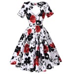 Summer style rockabilly dress women hollowed back Audrey hepburn swing 50s vintage floral vestidos short sleeve print dress 2016