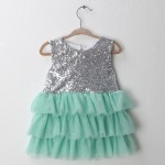 Sun Moon Kids Baby Sequined Girls Dress 2017 Summer Sleeveless Bow Girls Dress Party Birthday Girls Dress Princess Ball Gown