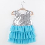 Sun Moon Kids Baby Sequined Girls Dress 2017 Summer Sleeveless Bow Girls Dress Party Birthday Girls Dress Princess Ball Gown