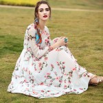 Sweet Dress New 2016 Spring Summer Famous Street Vintage Novelty Appliques & Floral Print Slim White Luxury Long Dress