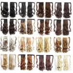 Synthetic Wrap Around Ponytail Clip In On Hair Extensions Invisible ribbon HairPiece Pop Pony Wavy Curly 12 colors 24inches 100g