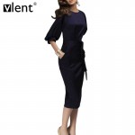 Sytiz Elegant Office Bodycon Dress Bow Bandage Belted Plus Size Long Party Dresses Evening Women Lantern Sleeve Pencil Dress 