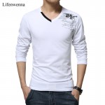 T Shirt Men Long Sleeve New Fashion 2017 Print Spring Men's Brand Clothing Casual Slim V-neck Cotton T shirt Homme Tees M-5XL