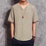 T shirts Men Big Size Natural Linen T-shirt M-5XL Brand Male Loose V Neck Thin Cool Summer Casual Short Sleeve Tee Tops 2017