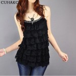 T10* 2017 Sexy Multilayer Lace Women's Lady Tanks Top Cotton Sleeveless Blouse Lace Vest T Shirt Camisole Singlets Free Shipping