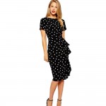 T'O 2016 Elegant Vintage Polka Dot Slim Frill Large Size Professional Tunic dress Office Work Business Bodycon Sheath Dress 135