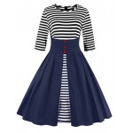 T'O Stripe 3/4 Sleeve Swing Dress 4xl 5xl Plus Size Button Tunic Ruffled A Line Prom Party Club Casual Autumn Spring Dress 339